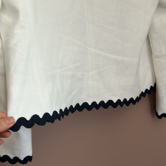 J.Crew Linen Blend WhiteBlack Trim Scallop Zig Zag Casual Work Blazer Size 10 - Picture 6 of 13